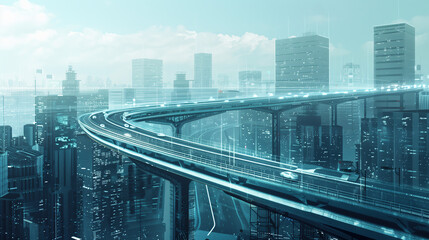 Naklejka premium Futuristic Elevated Highway in Smart City