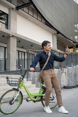 Young Office Worker Riding Bicycle to Work, Modern Urban Lifestyle, Eco-Friendly Transportation