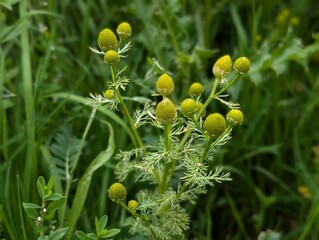 Flowers of Pineappleweed or Pineapple Mayweed (Matricaria discoidea)