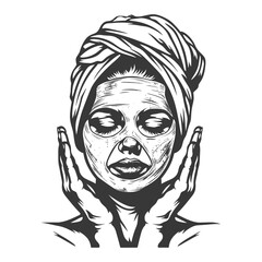 Woman with Face Mask and Turban Applying Skincare