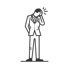 A man in a suit with his hand on his forehead looking distressed 