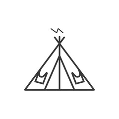 Line Art Illustration of a Tent with a Smoke Plume