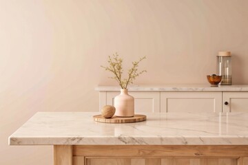 Rustic Wooden Table and Elegant Marble Counter