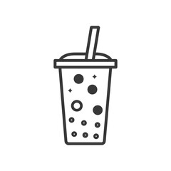 Line Art Illustration of a Glass of Boba Tea with a Straw