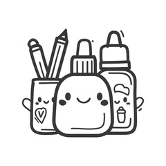 Obraz premium Three Kawaii Stationery Items with Smiling Faces