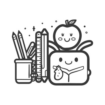 cute school supplies black and white clip art preview
