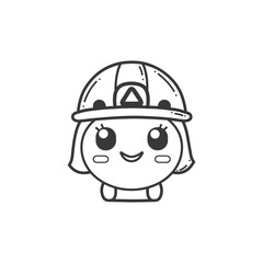 Cute Cartoon Character with Helmet and Smiling Face