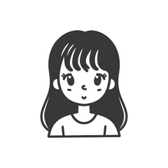Obraz premium Black and White Cartoon Illustration of a Girl with Long Hair