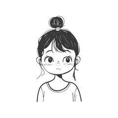 Hand drawn illustration of a young girl with a bun