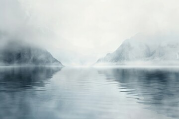 Soft, diffused washes creating a sense of calm and tranquility, A serene river flowing through misty forest with trees reflected in the water, AI generated