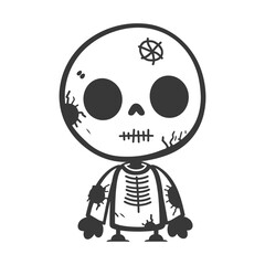 Fototapeta premium Cartoon Skeleton with Torn Clothing and Stitches