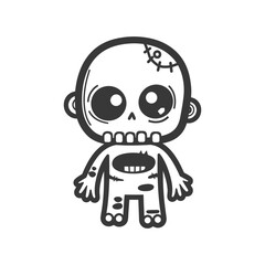 Cute Cartoon Zombie with Big Eyes and Stitches