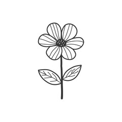 Hand Drawn Line Art Illustration of a Simple Flower with Two Leaves
