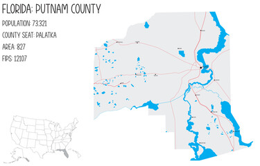Large and detailed map of Putnam County in Florida, USA.