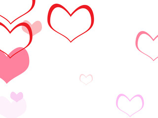 Red hearts confetti. Scatter cornered border on white valentine background.
