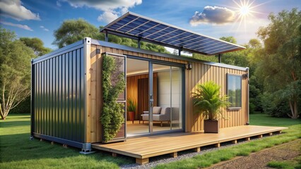 Obraz premium shipping container turned into a solar-powered small home. AI Generate