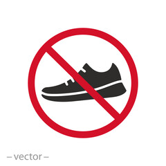 prohibited sports shoes icon, forbidden sneakers, flat vector illustration