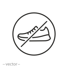 forbidden sneakers icon, prohibited sports shoes, linear vector illustration