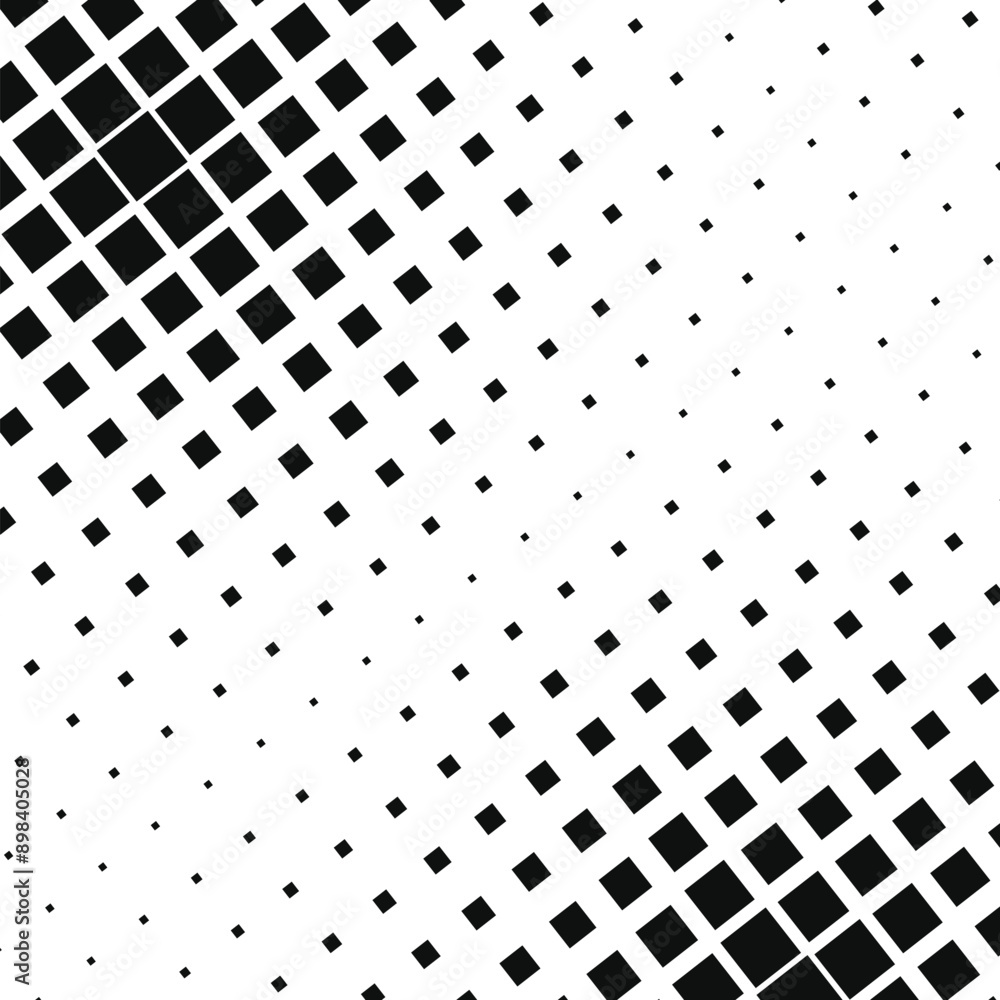 Poster Black square halftone background. Pattern with squares. Halftone Square Pixels Pattern. Abstract Pattern