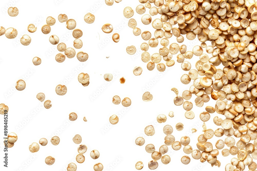 Wall mural close-up of corn kernels falling from their cob, captured in a slow motion shot for emphasis on text