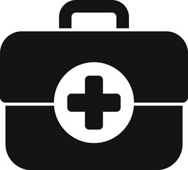 Simple black icon of a first aid kit, representing emergency medical supplies