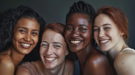 Fototapeta premium A candid moment of four women sharing a smile and laughter.