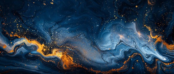 Abstract dark blue and gold painting on canvas background