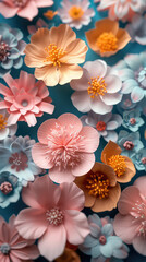 Elegant colorful with vibrant flower hanging branches illustration background. Bright color 3d abstraction wallpaper for interior mural, Generated by AI	