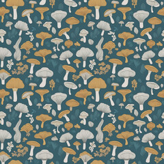 Japanese style seamless pattern with mushrooms