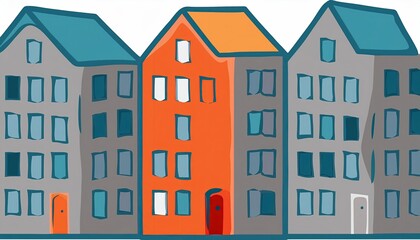 Naklejka premium cenery of the same style gray apartment buildings with only one colored building