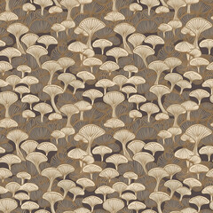 Japanese style seamless pattern with mushrooms