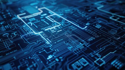 Close-up of a glowing blue circuit board.