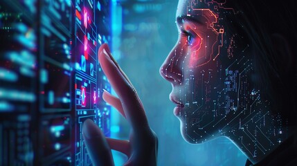 AI Data Interaction: Woman and Digital Interface