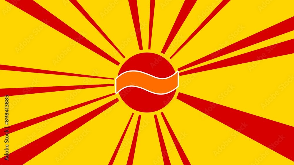 Poster tilde symbol on the background of animation from moving rays of the sun. large orange symbol increas