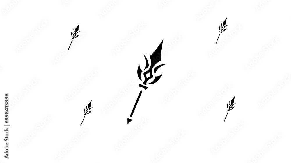 Poster zoom in and out animation the mystical spear symbol. large black symbol in the center and four small