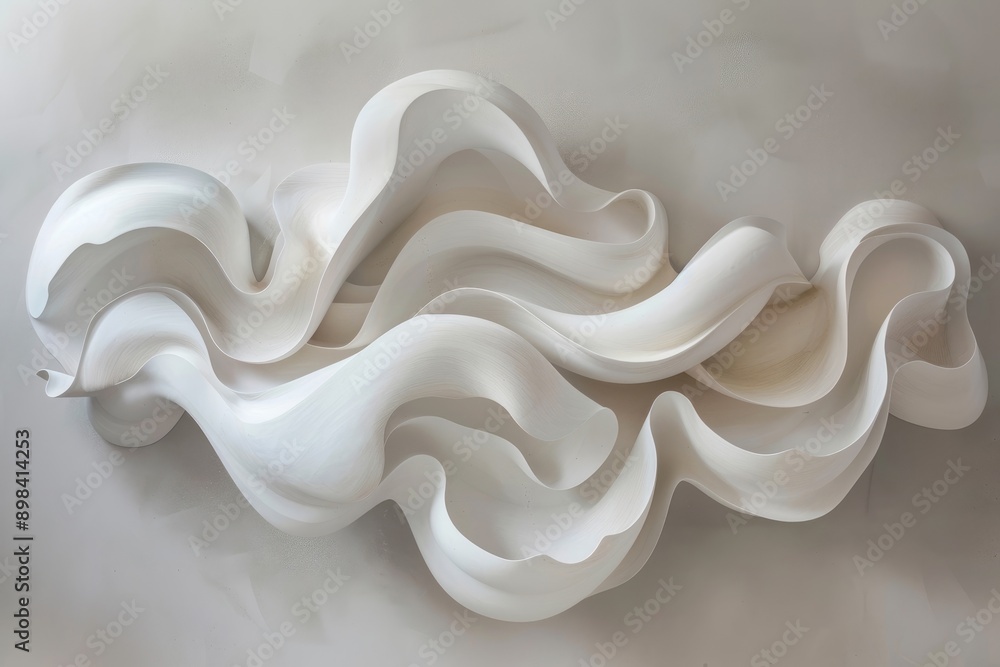 Poster soft, organic shapes merging into one another, white sculpture with multiple holes, creating a uniqu