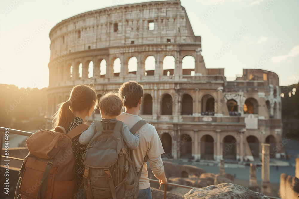 Wall mural family discovering historical attractions