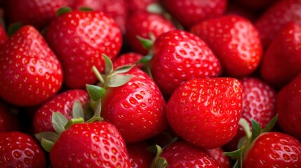 Strawberries background. Close up of fresh strawberries. Top view.