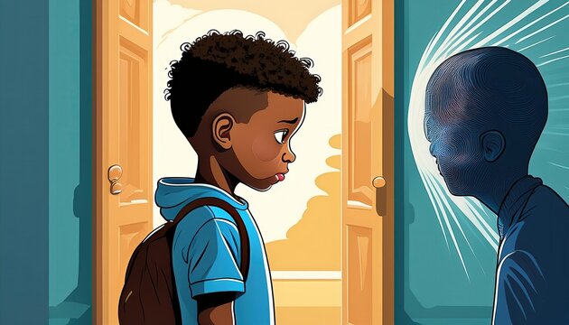 spectrophobia illustration. vector illustration of a small child who is afraid of his own shadow. Sciophobia