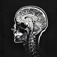 a black and white image of a human head