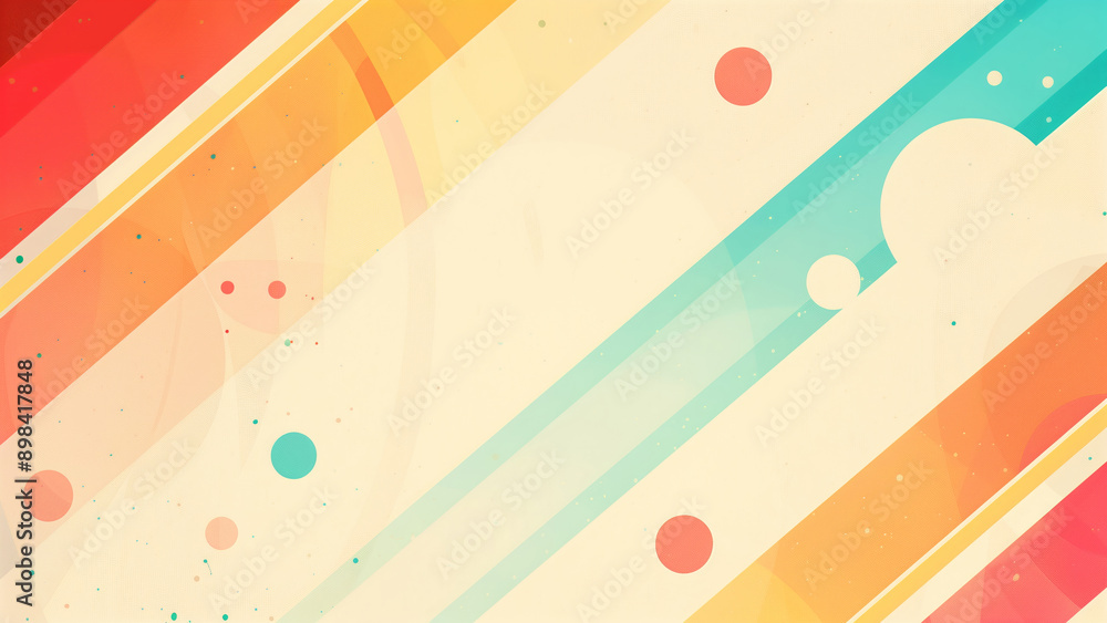 Poster abstract geometric colorful background with diagonal stripes and circular elements in warm and cool 