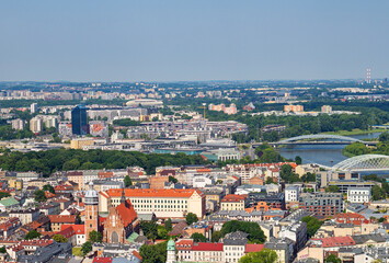 Corpus Christi Basilica in Krakow city, Poland. View from Balon Widokowy, observation viewing platform on tethered balloon