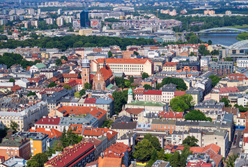 Corpus Christi Basilica in Kazimierz district of Krakow, Poland.  Top view from Balon Widokowy, observation viewing platform on tethered balloon © Blumesser