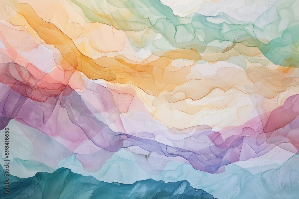 Poster soft washes of color bleeding into each other, assorted silk fabric in a colorful heap, ai generated