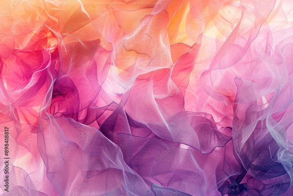 Poster soft washes of color bleeding into each other, assorted silk fabric in a colorful heap, ai generated