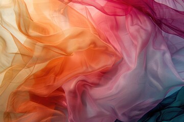 Fototapeta premium Soft washes of color bleeding into each other, A mound of bright and colorful silk fabric, showcasing a range of hues and textures, AI generated