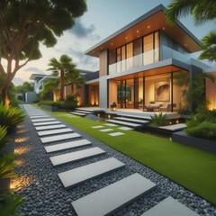 modern house with garden
