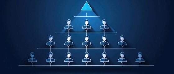 A hierarchical diagram showcasing a pyramid structure with figures representing levels of management or organizational roles