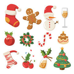 Christmas new year holiday decoration icons set isolated vector illustration
