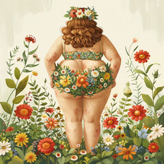 plump woman with a bikini with flowers